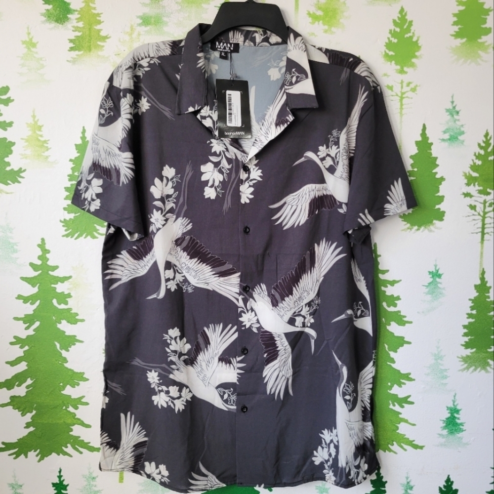 Boohoo Man Muscle Fit Bird Print Shirt